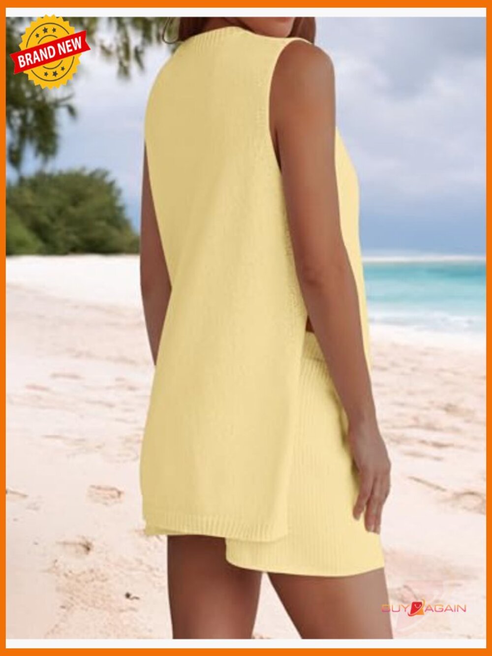 Sleeveless Knit Lounge Set with Shorts Oversized Casual Summer Vacation Outfit - Picture 4 of 7